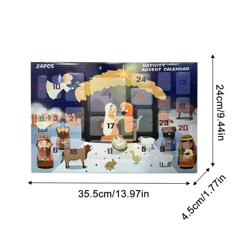 Christmas Nativity Advent Calendar 24 Days Countdown Gift Box with Jesus Figurine Model Holiday Decor