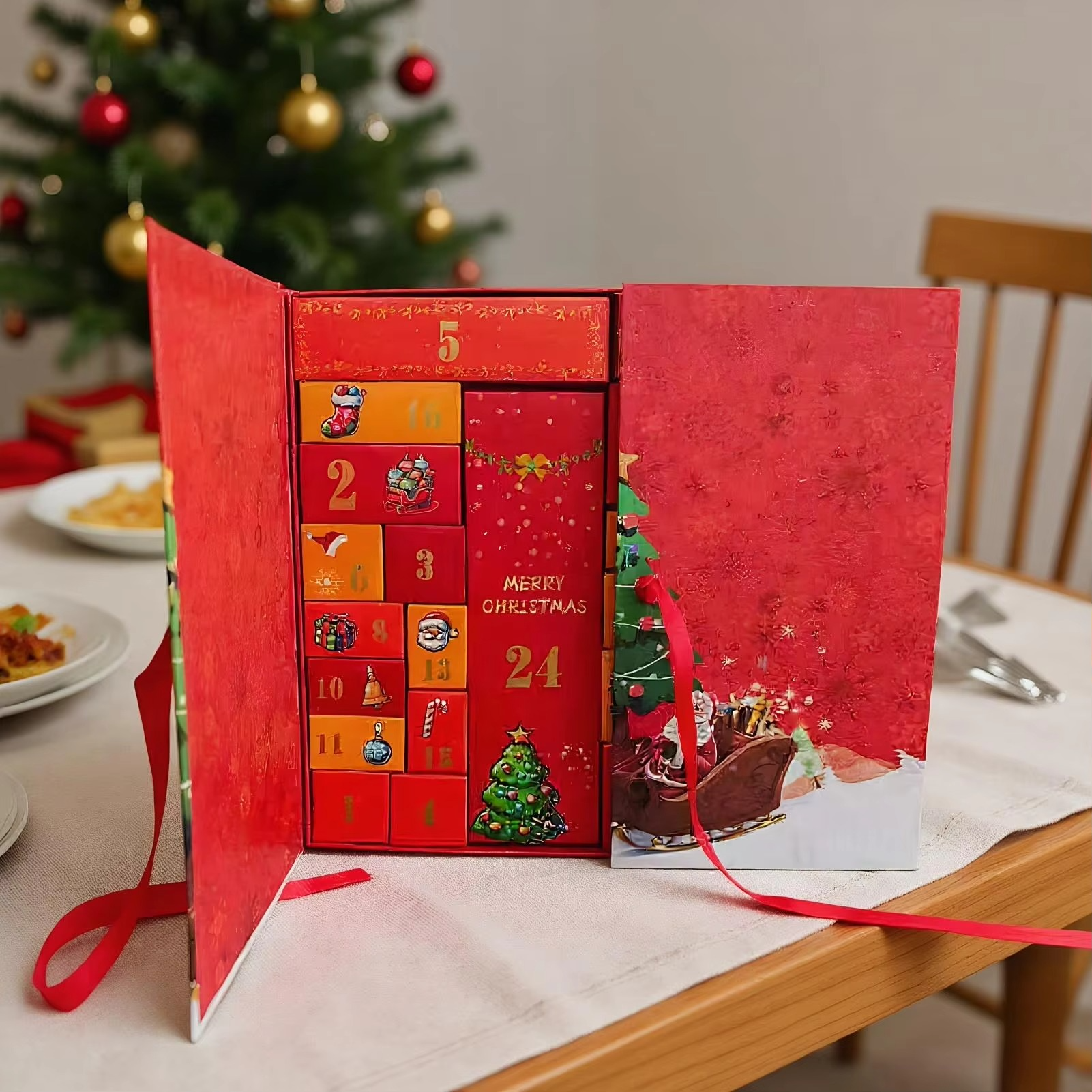 Christmas Calendar Advent empty Gift Box To Fill 24-Day Santa Claus Printed Collectible Box Christmas Advent Calendar Boxes