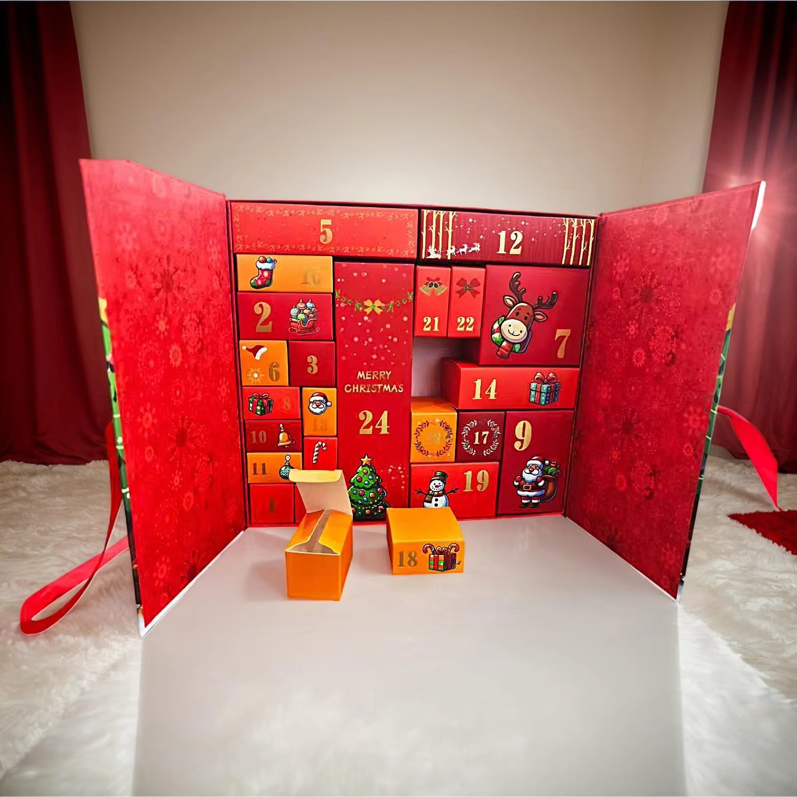Christmas Calendar Advent empty Gift Box To Fill 24-Day Santa Claus Printed Collectible Box Christmas Advent Calendar Boxes