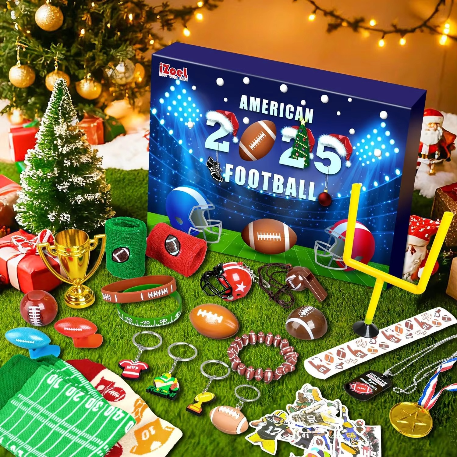 Football Advent Calendar 2025 for Kids – 24 Days of American Football-Themed Party Favors with Football Field, Christmas Countd