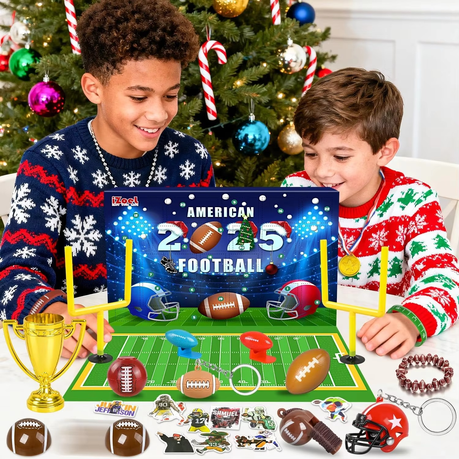 Football Advent Calendar 2025 for Kids – 24 Days of American Football-Themed Party Favors with Football Field, Christmas Countd