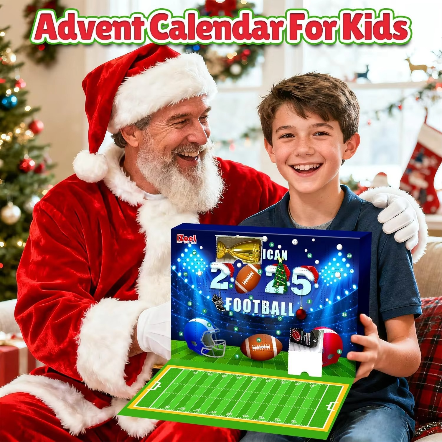 Football Advent Calendar 2025 for Kids – 24 Days of American Football-Themed Party Favors with Football Field, Christmas Countd