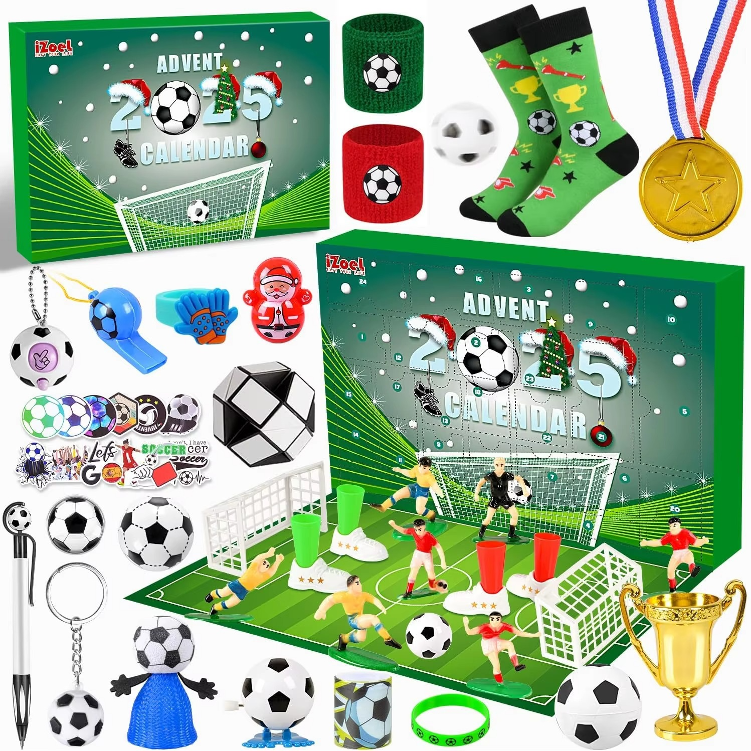 Soccer Advent Calendar 2025 for Kids, 24 Days of Soccer Party Favors with Socks, Christmas Countdown Gift for Young Soccer Fans