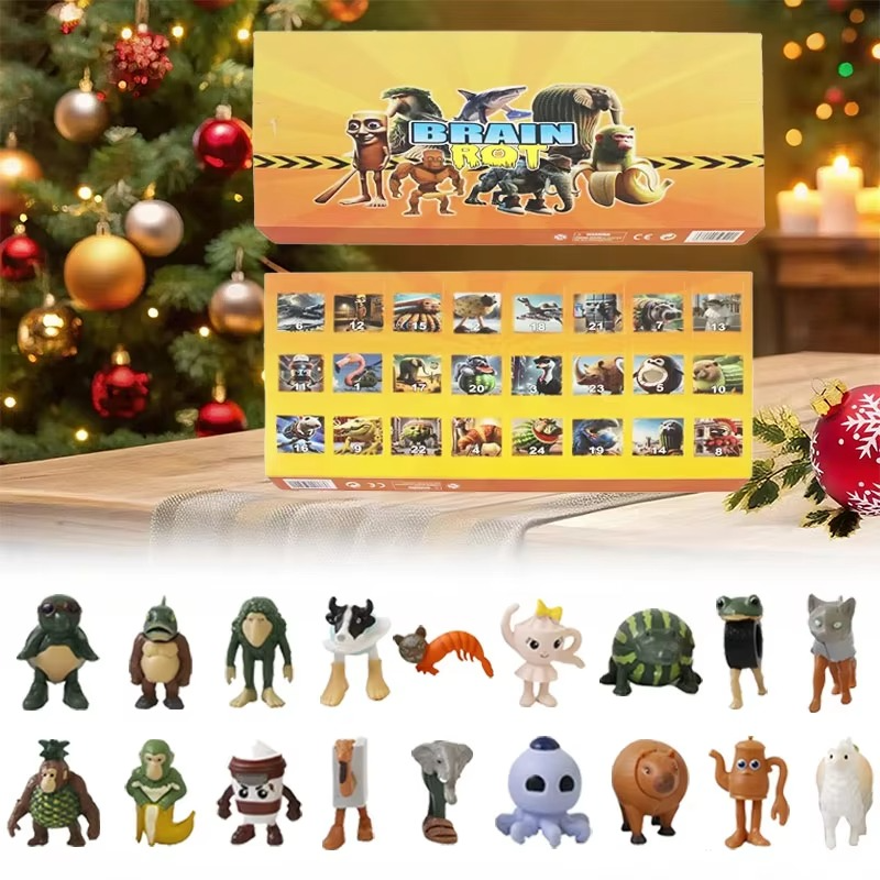 24PCS Italian Brainrot TungTung Sahur Figure Doll Tralalero Tralala Bombardino Crocodilo Model Toy Chrismas Advent Calendar Gift