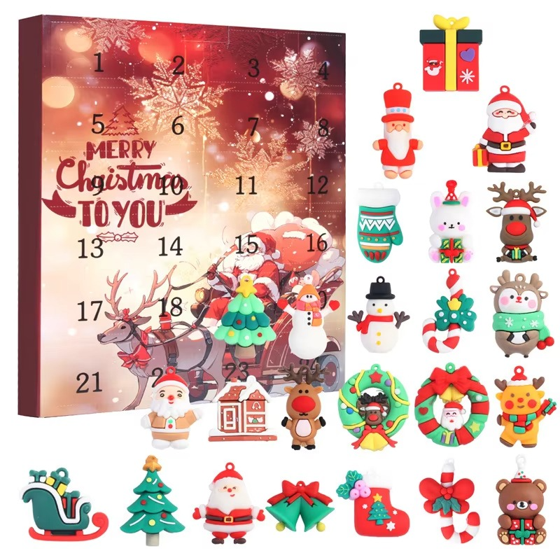 Christmas Advent Calendar 24 Grid 3D Santa Claus Doll Pendant Blind Box Family Party Children's New Year Christmas Gifts