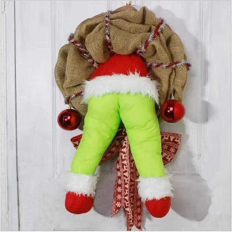 17.72inch Christmas Thief Wreath,Christmas Elf Leg Wreath, Christmas Burlap Wreath, Holiday Decoration
