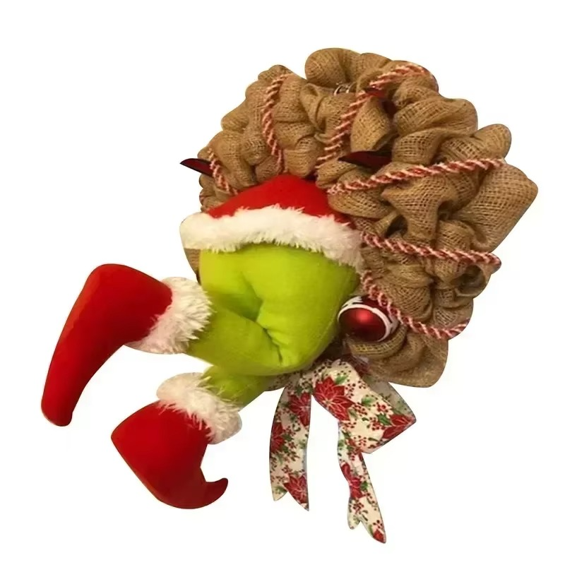 17.72inch Christmas Thief Wreath,Christmas Elf Leg Wreath, Christmas Burlap Wreath, Holiday Decoration