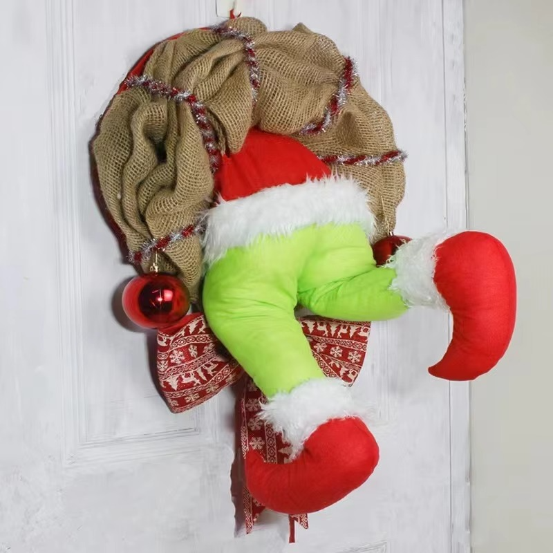 17.72inch Christmas Thief Wreath,Christmas Elf Leg Wreath, Christmas Burlap Wreath, Holiday Decoration