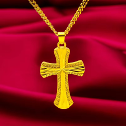 24K real gold 9999 yellow gold Men's Cross Necklace Unisex Chain