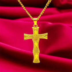 24K real gold 9999 yellow gold Men's Cross Necklace Unisex Chain
