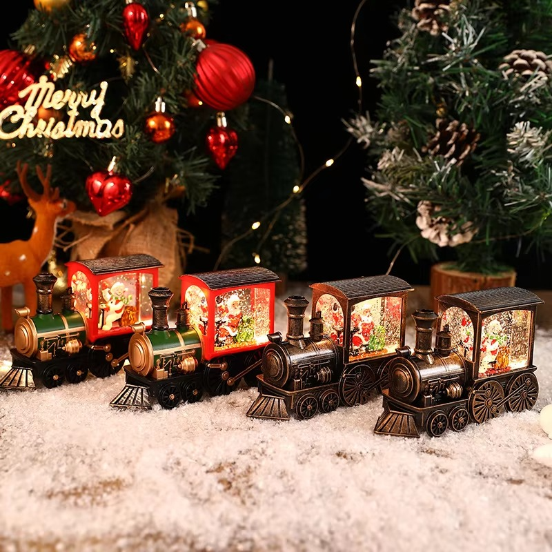 Christmas Gift Christmas Eve Train Box Crystal Ball Ornaments Christmas Souvenirs Christmas party Gifts Water Filled small train