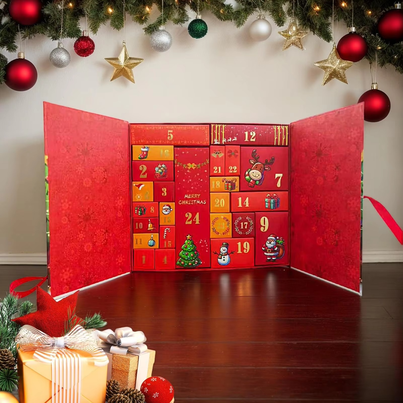 2025 Christmas Calendar Advent 24pcs empty gifts boxes Christmas gifts packing boxes Cartoon Santa Claus pattern gifts for kids