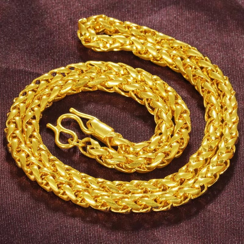 Women's 24K Gold 60cm Twisted Necklace, AU999 | Engraved "Entropy" with mechanical motifs