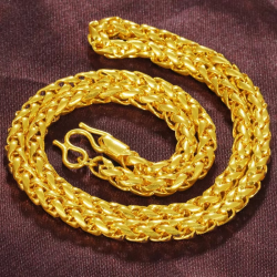 Women's 24K Gold 60cm Twisted Necklace, AU999 | Engraved "Entropy" with mechanical motifs