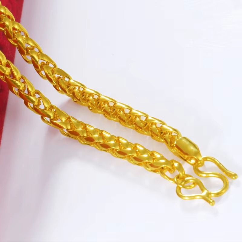 Women's 24K Gold 60cm Twisted Necklace, AU999 | Engraved "Entropy" with mechanical motifs