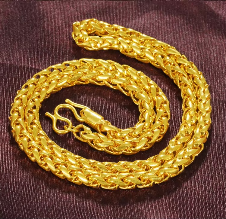 Women's 24K Gold 60cm Twisted Necklace, AU999 | Engraved "Entropy" with mechanical motifs
