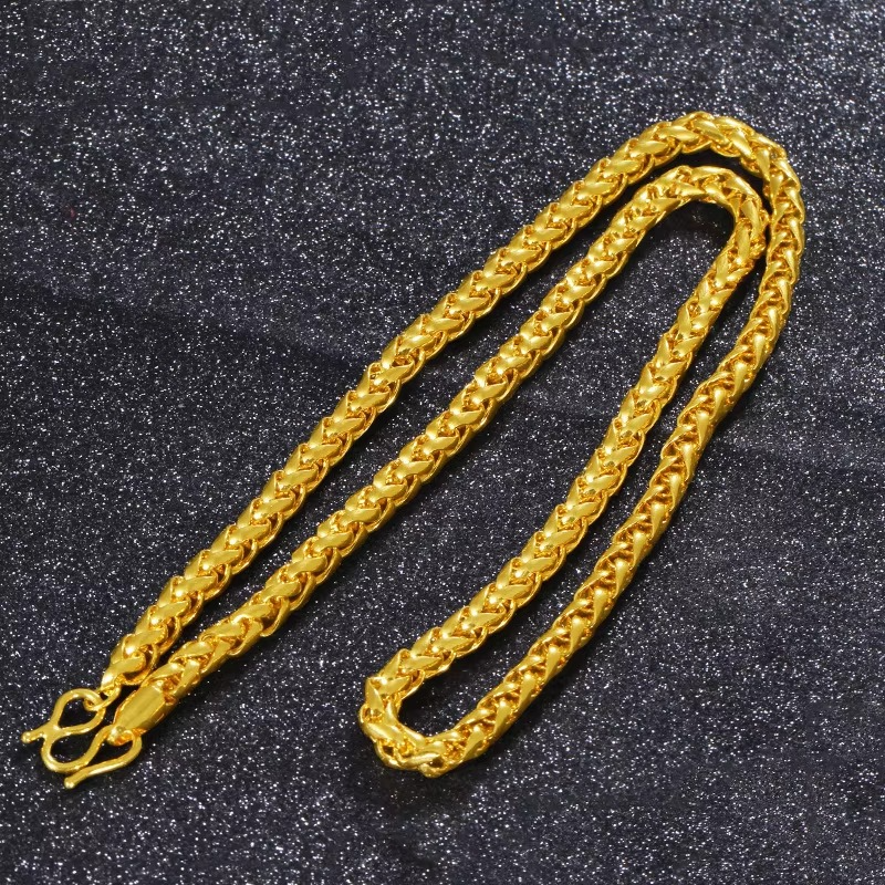 Women's 24K Gold 60cm Twisted Necklace, AU999 | Engraved "Entropy" with mechanical motifs