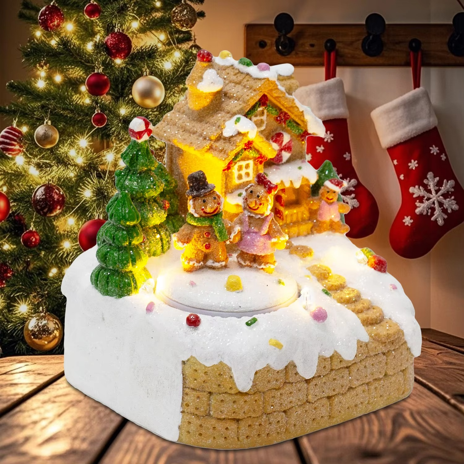 Animated Christmas Decorations Gingerbread House Lighted Musical Collectible Building Figurine Indoor Fireplace Holiday Display
