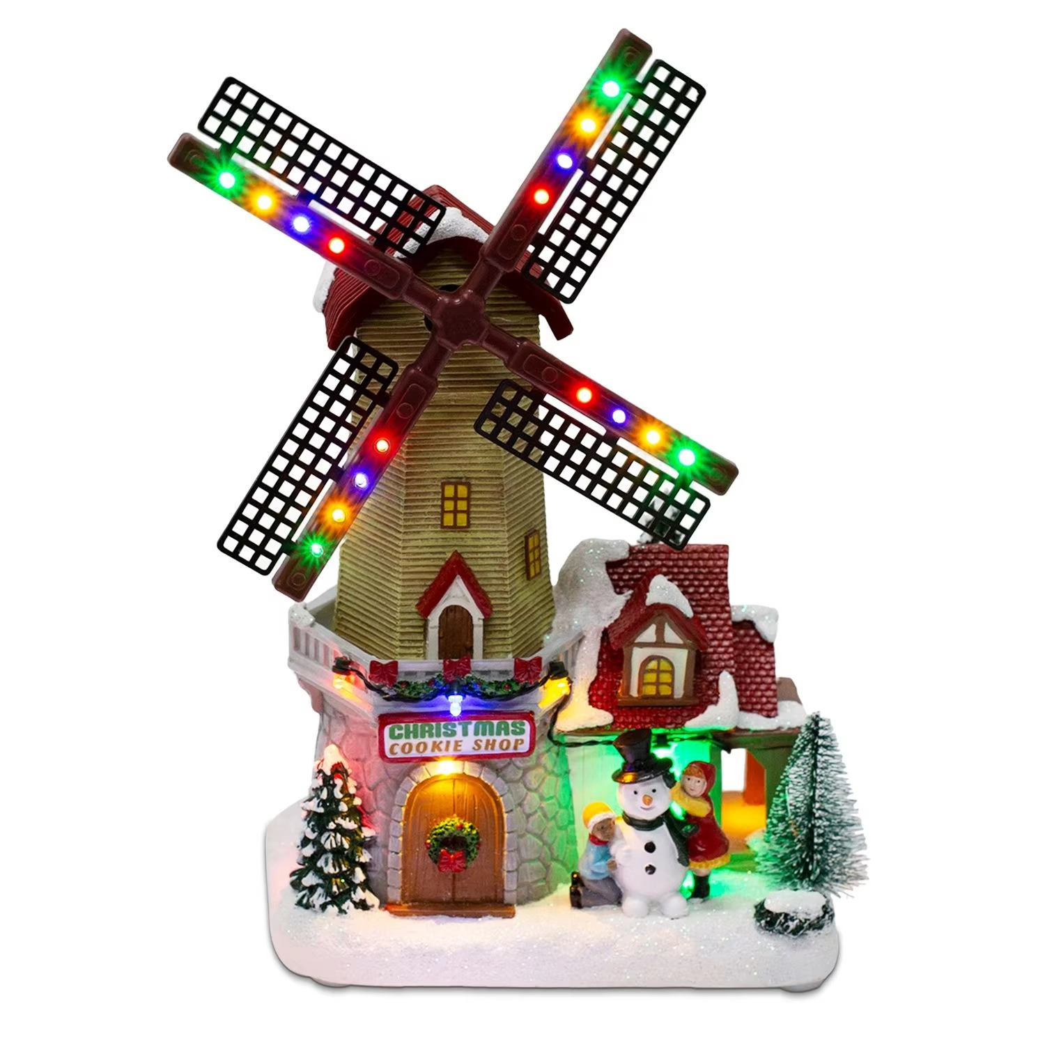 Animated Winter Christmas Windmill Village Decor Pre-Lit Collectible Building Scene Musical Indoor Holiday Table Home Ornament