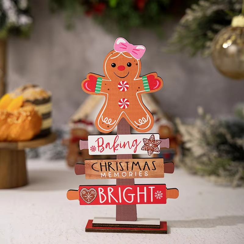 2pcs Christmas Tree Snowman Decorations for Home, Tabletop, Wooden Xmas Ornaments for Party Tiered Tray Desk Decor