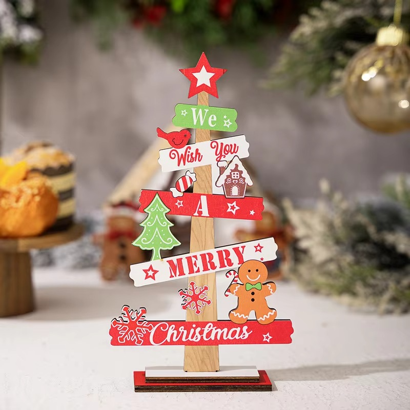 2pcs Christmas Tree Snowman Decorations for Home, Tabletop, Wooden Xmas Ornaments for Party Tiered Tray Desk Decor