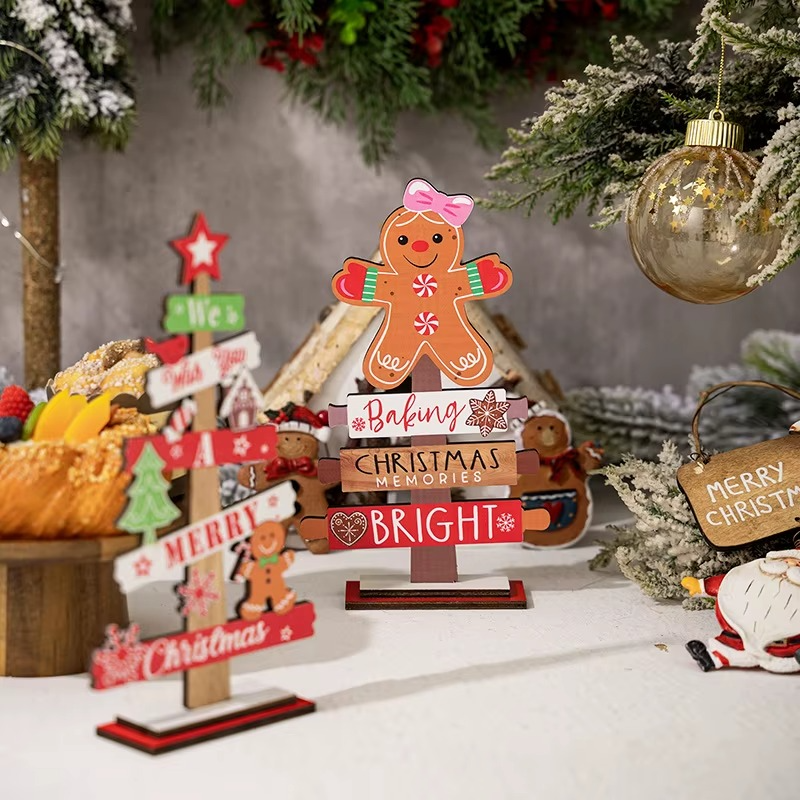 2pcs Christmas Tree Snowman Decorations for Home, Tabletop, Wooden Xmas Ornaments for Party Tiered Tray Desk Decor
