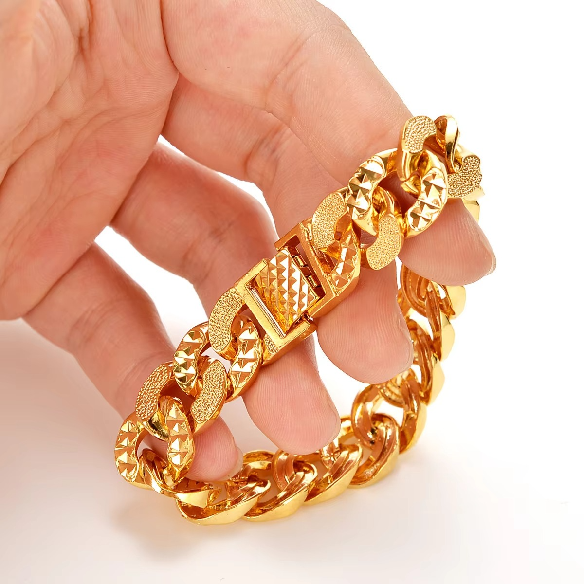 high qualityAU999 Gold Bracelet Wide Edition Boss Chain Flat Bracelet NK Cuban Chain 24K Light Luxury Fashion Men's Wrist Chain