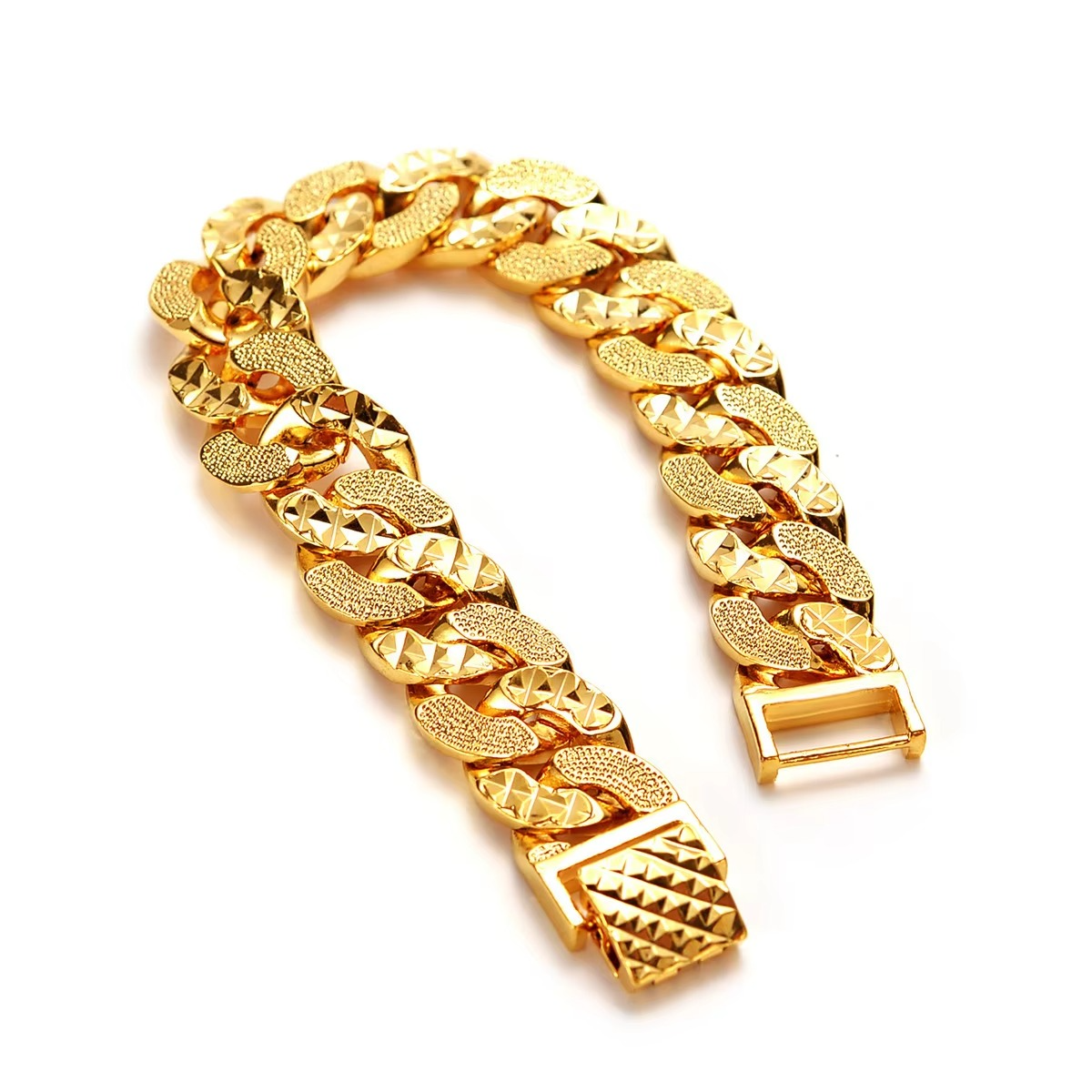 high qualityAU999 Gold Bracelet Wide Edition Boss Chain Flat Bracelet NK Cuban Chain 24K Light Luxury Fashion Men's Wrist Chain