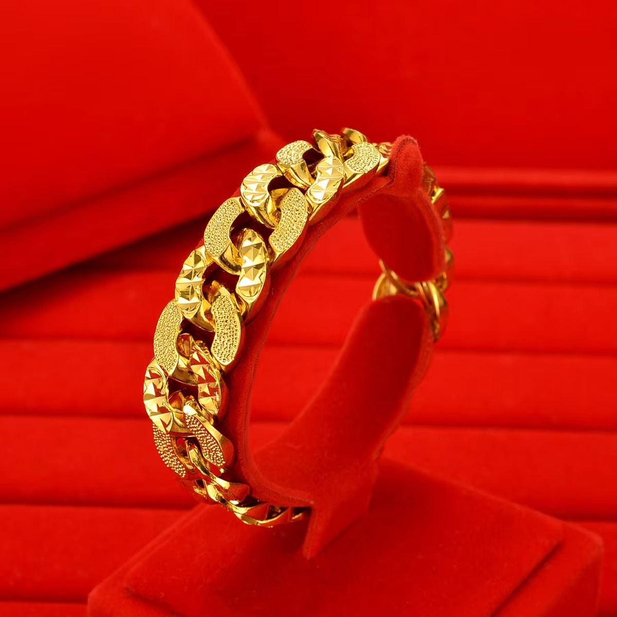high qualityAU999 Gold Bracelet Wide Edition Boss Chain Flat Bracelet NK Cuban Chain 24K Light Luxury Fashion Men's Wrist Chain