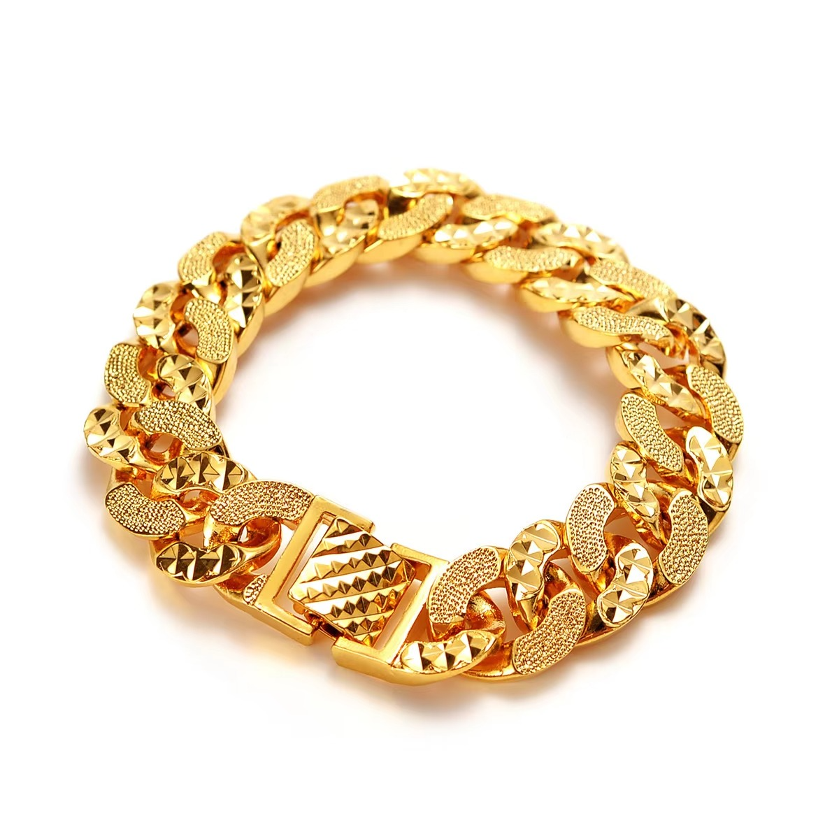 high qualityAU999 Gold Bracelet Wide Edition Boss Chain Flat Bracelet NK Cuban Chain 24K Light Luxury Fashion Men's Wrist Chain