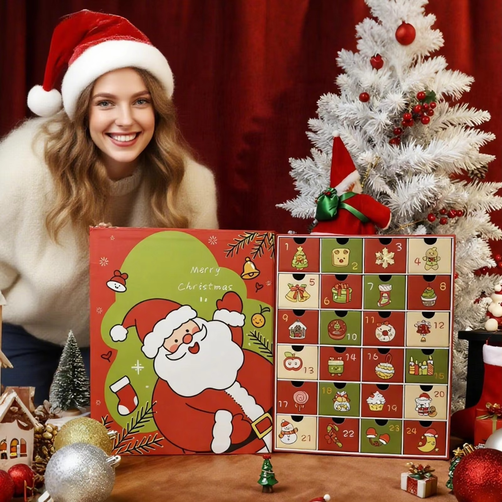2025 Christmas Countdown empty Gift Box 24 Grid Fillable Folding Christmas Advent Box DIY advent calendar gift box Party Supply