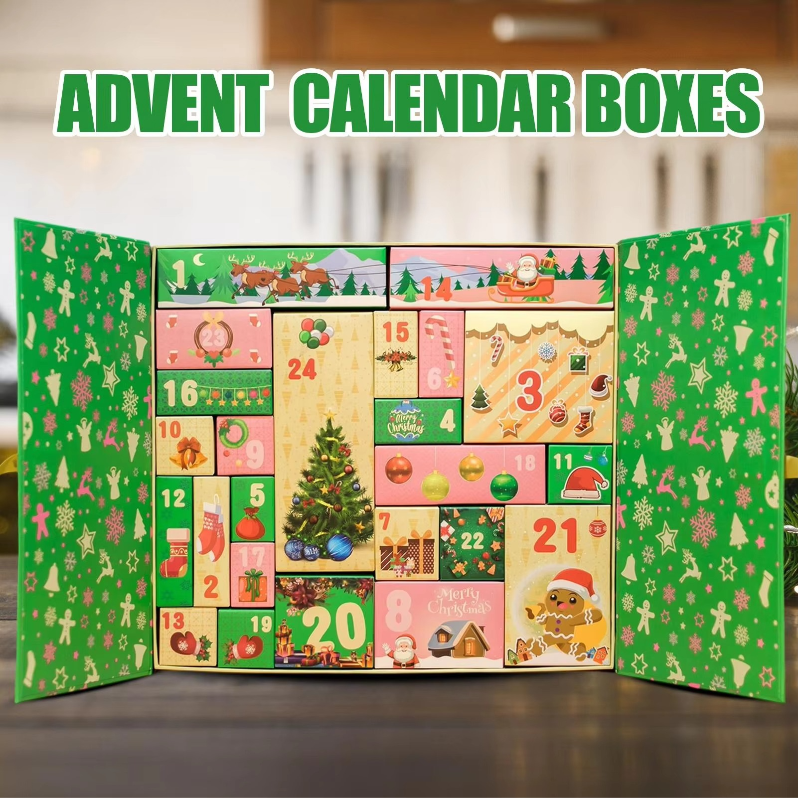 Christmas Countdown Calendar Box 24-Grid Empty Christmas Advent Boxes 2025 Holiday Decorative Case For Toddler Stationery Shelf