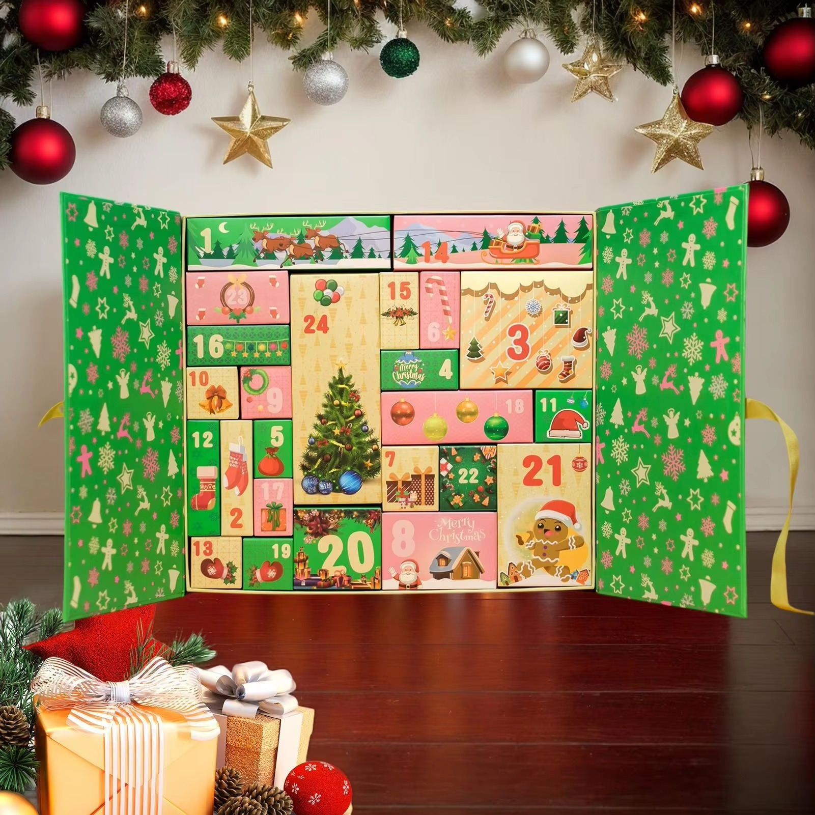 Christmas Countdown Calendar Box 24-Grid Empty Christmas Advent Boxes 2025 Holiday Decorative Case For Toddler Stationery Shelf
