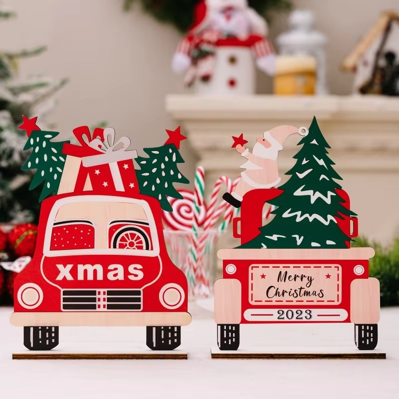 4PCS Christmas Table Centerpiece Decoration,Wooden Xmas Snowman Santa Claus Table Decor Signs for Holiday Home Party Ornament