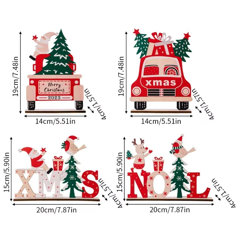 4PCS Christmas Table Centerpiece Decoration,Wooden Xmas Snowman Santa Claus Table Decor Signs for Holiday Home Party Ornament