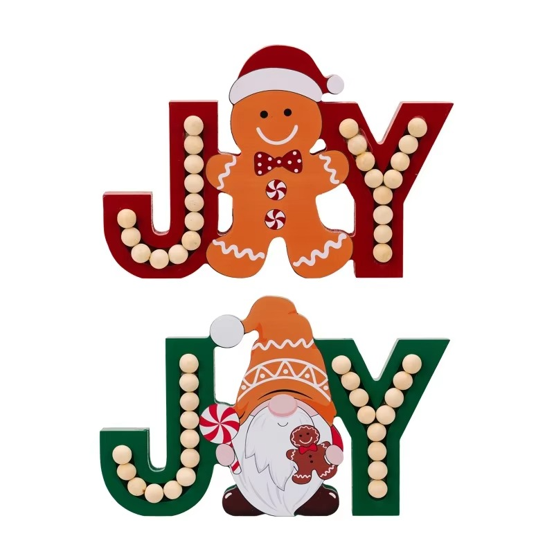 2PCS Christmas Gingerbread Man Decor Wood Sign Gingerbread Figurine Letter Crafts Rustic Wooden Xmas Ornaments for Table Decor