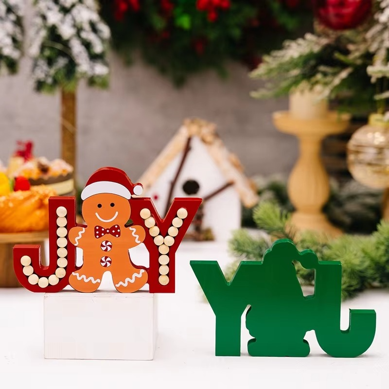 2PCS Christmas Gingerbread Man Decor Wood Sign Gingerbread Figurine Letter Crafts Rustic Wooden Xmas Ornaments for Table Decor