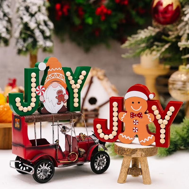 2PCS Christmas Gingerbread Man Decor Wood Sign Gingerbread Figurine Letter Crafts Rustic Wooden Xmas Ornaments for Table Decor