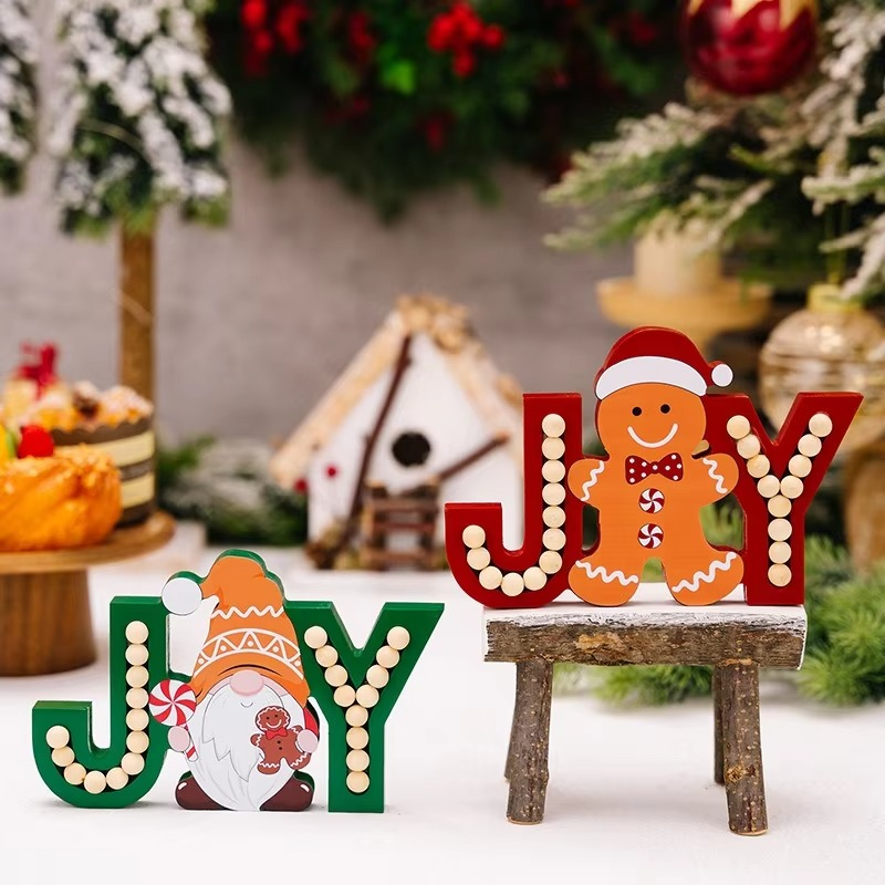 2PCS Christmas Gingerbread Man Decor Wood Sign Gingerbread Figurine Letter Crafts Rustic Wooden Xmas Ornaments for Table Decor