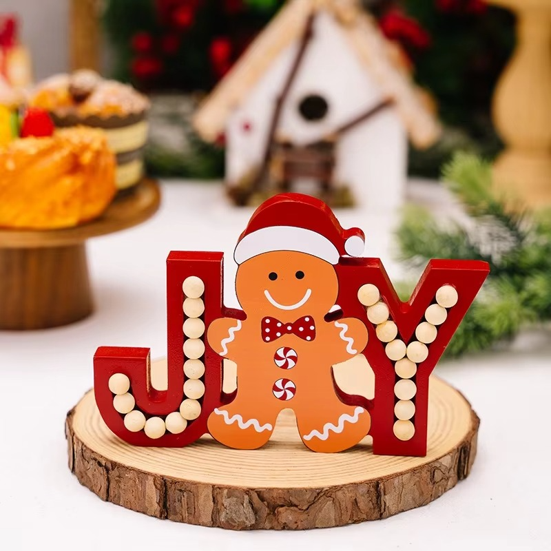 2PCS Christmas Gingerbread Man Decor Wood Sign Gingerbread Figurine Letter Crafts Rustic Wooden Xmas Ornaments for Table Decor