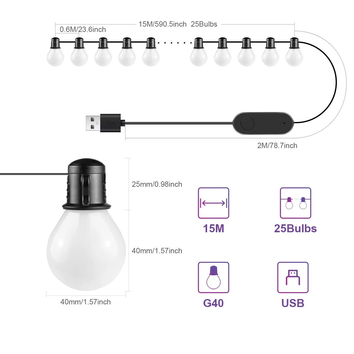 Tuya Smart WIFI LED Bulb String Light USB 15M 25 Bulbs Fairy Lights Christmas Room Outdoor Garden Decor Wedding LED Garland Lamp