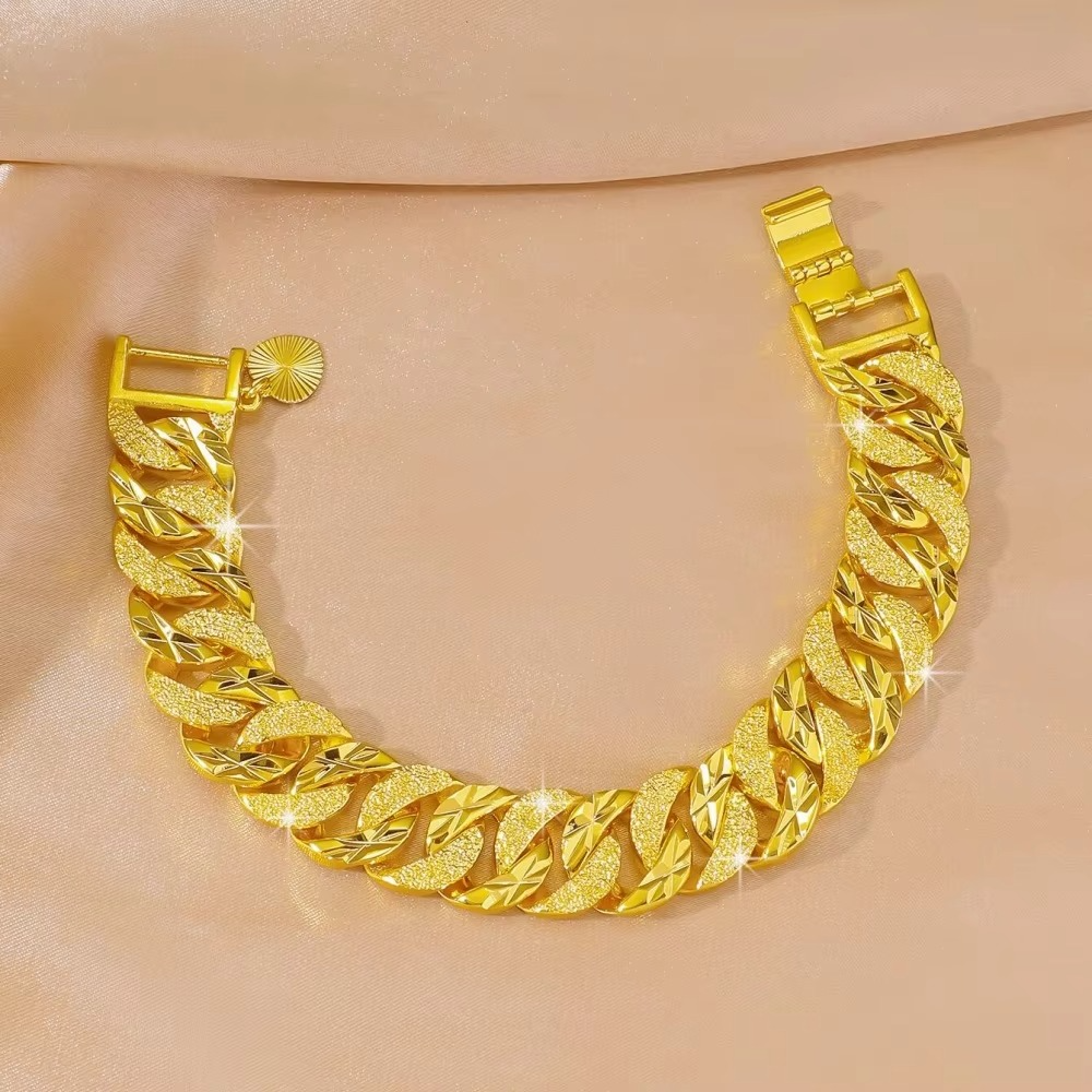Men's Boutique 9999 24K Real Gold Horse Whip Bracelet Twist 24k Gold 15mm Watch Chain