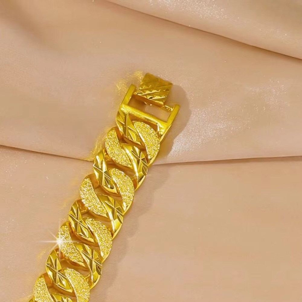 Men's Boutique 9999 24K Real Gold Horse Whip Bracelet Twist 24k Gold 15mm Watch Chain