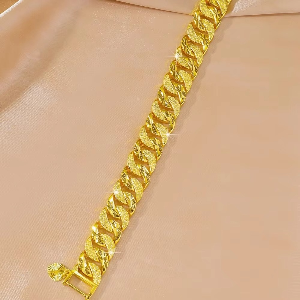 Men's Boutique 9999 24K Real Gold Horse Whip Bracelet Twist 24k Gold 15mm Watch Chain