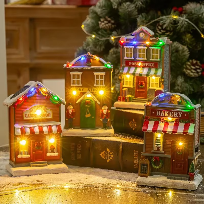 Cross-Border New Christmas Resin House Decoration Ornament Music Light-Up House Christmas Gift Resin Craft
