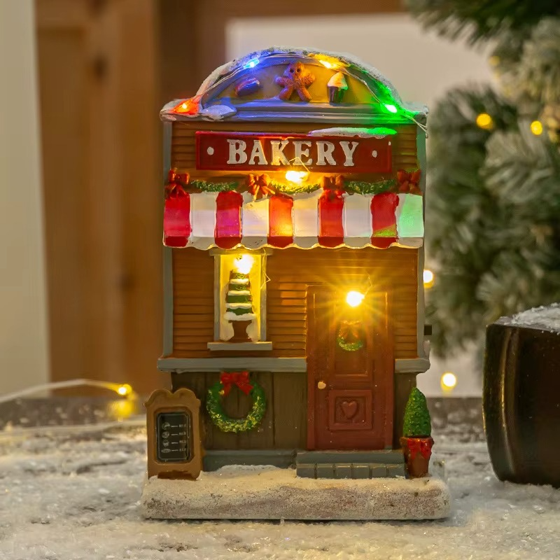 Cross-Border New Christmas Resin House Decoration Ornament Music Light-Up House Christmas Gift Resin Craft