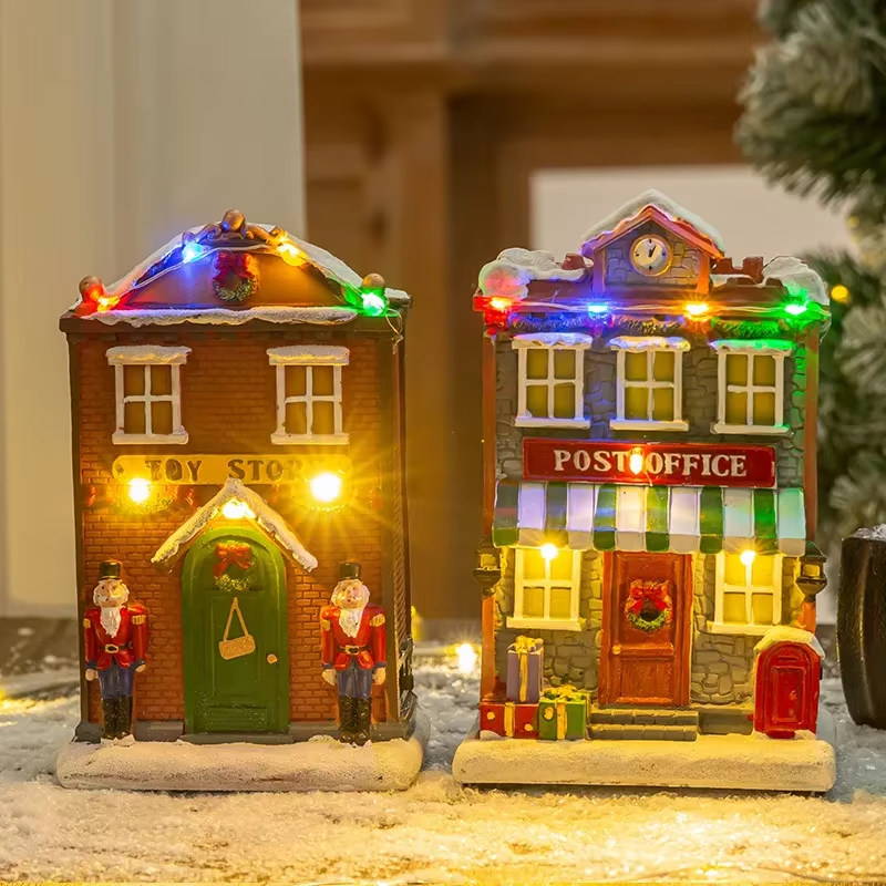 Cross-Border New Christmas Resin House Decoration Ornament Music Light-Up House Christmas Gift Resin Craft