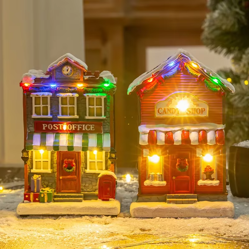 Cross-Border New Christmas Resin House Decoration Ornament Music Light-Up House Christmas Gift Resin Craft