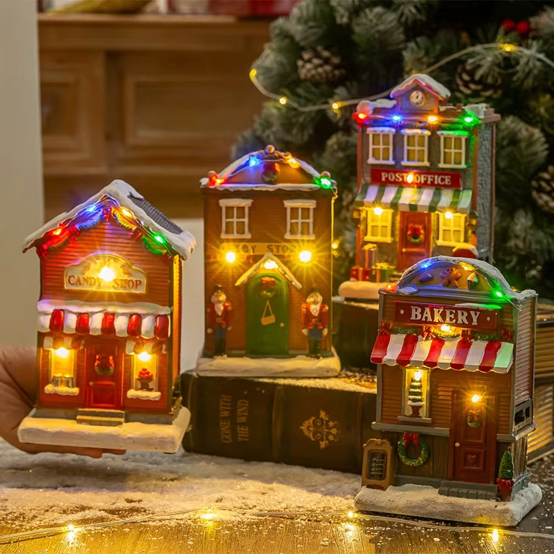 Cross-Border New Christmas Resin House Decoration Ornament Music Light-Up House Christmas Gift Resin Craft