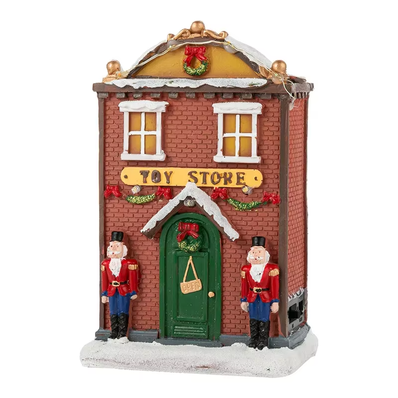 Cross-Border New Christmas Resin House Decoration Ornament Music Light-Up House Christmas Gift Resin Craft